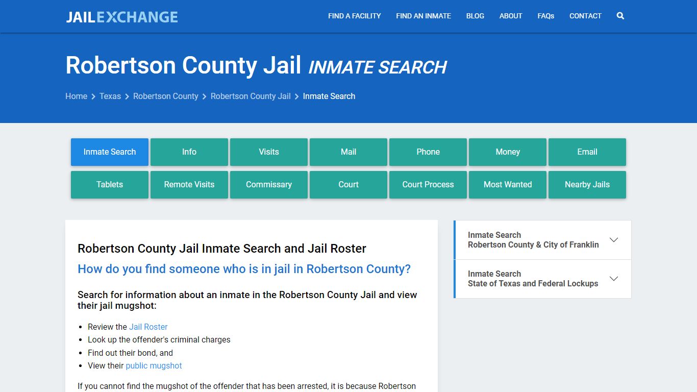 Inmate Search: Roster & Mugshots - Robertson County Jail, TX
